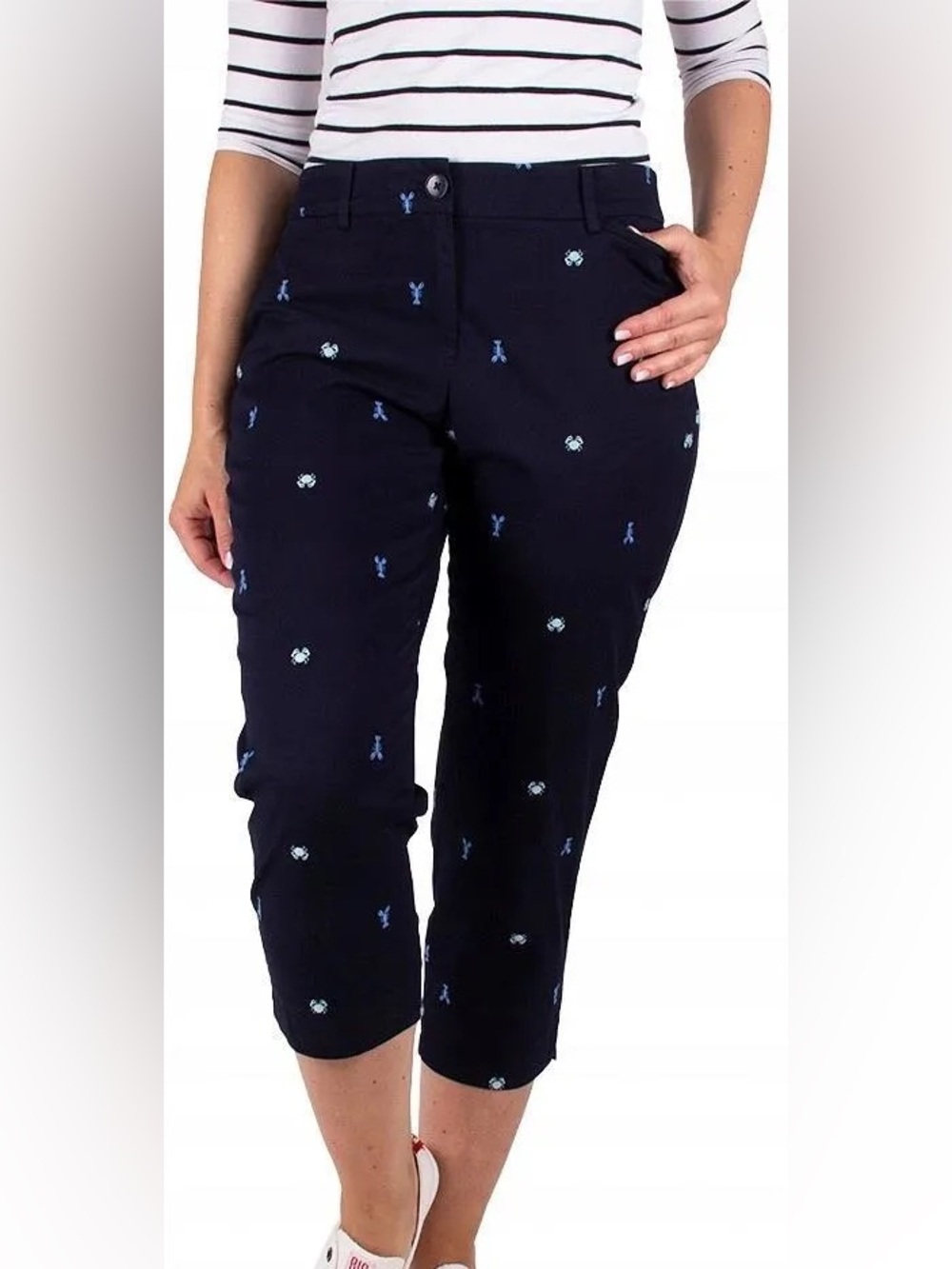 Talbots Petites The Perfect Crop Curvy Embroidered Pants - Navy - Size 10P
